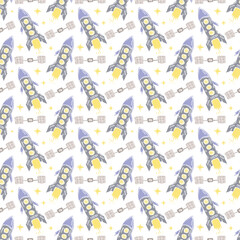 Seamless space pattern. Cosmos background. Doodle vector space illustration