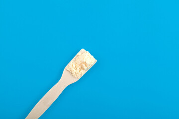 Nisin powder, lab ceramic spatula. Food additive E234. Nisin is used in medicine, food industry, in...