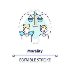 Morality concept icon. Differentiation of proper and improper. Law and justice idea abstract idea thin line illustration. Isolated outline drawing. Editable stroke. Arial, Myriad Pro-Bold fonts used