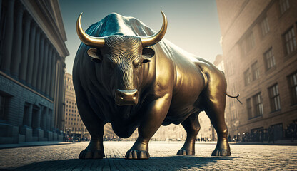 Bull in front of a stock market exchange