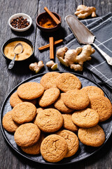 sweet soft ginger cookies on plate, top view
