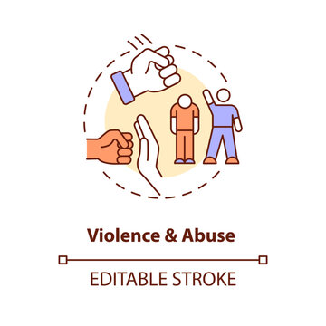 Violence and abuse concept icon. Expressing aggression. Justice issue abstract idea thin line illustration. Isolated outline drawing. Editable stroke. Arial, Myriad Pro-Bold fonts used