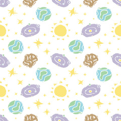 Seamless space pattern. Cosmos background. Doodle vector space illustration