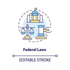 Fototapeta premium Federal laws concept icon. Governmental regulations. Law and legal issue abstract idea thin line illustration. Isolated outline drawing. Editable stroke. Arial, Myriad Pro-Bold fonts used