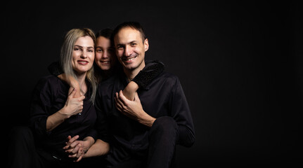 family on a black background