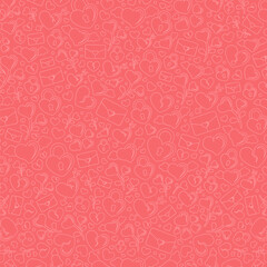 Valentines seamless pattern doodle background. Flat modern icons collage. Romance love themed label, tag, card, print, pattern, texture, etc.