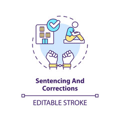 Sentencing and corrections concept icon. Imprisonment. Justice system abstract idea thin line illustration. Isolated outline drawing. Editable stroke. Arial, Myriad Pro-Bold fonts used