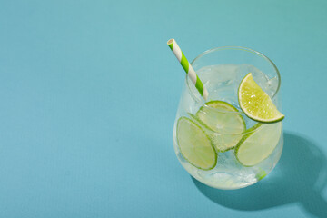 Glass of mojito, delicious fresh summer cocktail, space for text