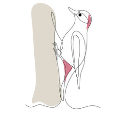abstract bird on a tree, woodpecker, continuous drawing in one line
