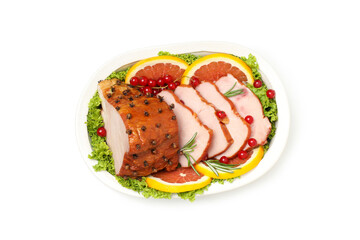 Concept of tasty food, ham, isolated on white background