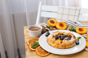 Fruit galette, composition for tasty food concept, space for text