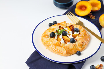 Fruit galette, composition for tasty food concept, space for text