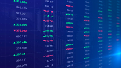 Fototapeta premium World Stock Exchange, Streaming Trade Screen. Stock market or forex trading candlestick graph in graphic design for financial investment concept.