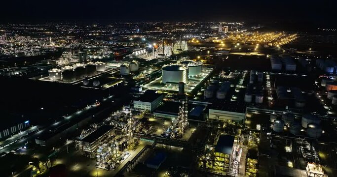 Aerial view of industrial area buildings scenery at night