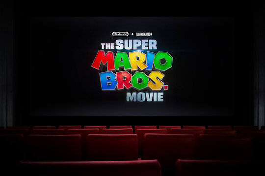 The Super Mario Bros. Movie in the cinema. Watching a movie in the cinema. Astana, Kazakhstan - March 23, 2023.