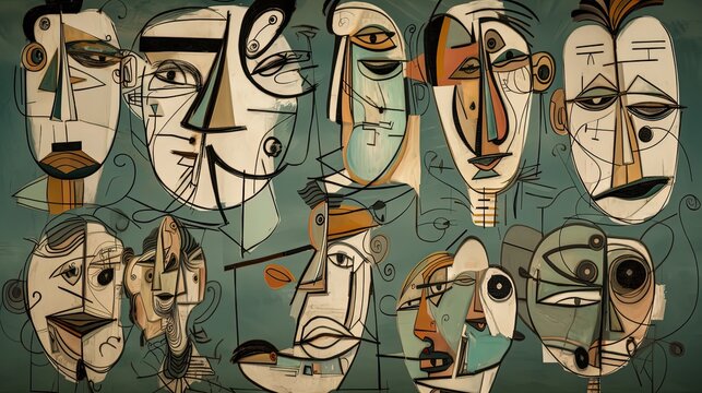 abstract background, artistic abstract face portrait crowd of people in vintage tone color, Generative Ai