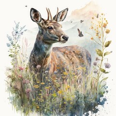 A Watercolor regal deer Generative Ai