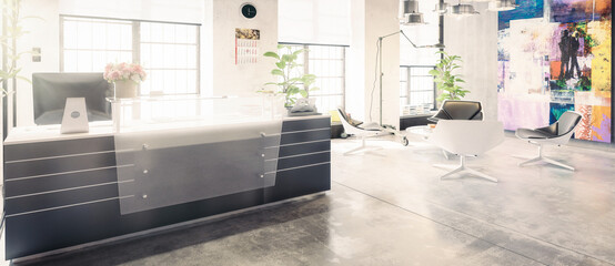 Zeitgen&ouml;ssisches Empfangsraum- und Lounge-Design &ndash; panoramaische 3D Visualisierung