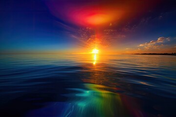 vibrant sunset over the ocean with a colorful sky. Generative AI