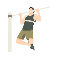 man workout doing pull up isolated illustration