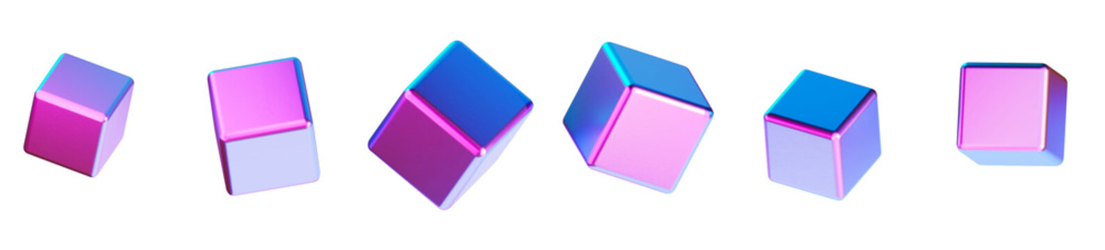 Futuristic neon cubes, metallic cube set, background transparent