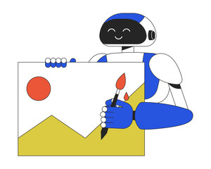 AI image generator line concept vector spot illustration. Editable 2D flat colour cartoon character on white for web design. Artificial intelligence art creative lineart idea for website, mobile, blog