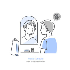 男性のスキンケア　不満　シンプルでお洒落な線画イラスト