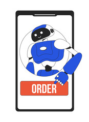 AI shopping system line concept vector spot illustration. Editable 2D flat colour cartoon mobile screen on white for web design. Creative lineart idea for website, mobile, blog. Bebas Neue font used