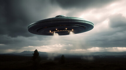 Fototapeta na wymiar UFO Unidentified Flying Object Clipping Path. Ufo in earth. Generative AI.