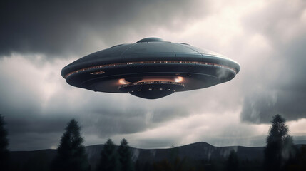 Fototapeta na wymiar UFO Unidentified Flying Object Clipping Path. Ufo in earth. Generative AI.