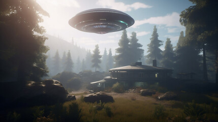 Fototapeta na wymiar Alien UFO - Unidentified Flying Object - Clipping Path Included. Alien earth. Generative AI.