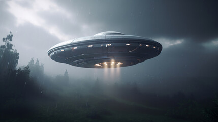 Naklejka na ściany i meble Alien UFO - Unidentified Flying Object - Clipping Path Included. Alien earth. Generative AI.