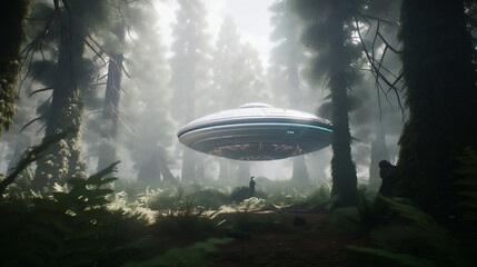 Alien UFO - Unidentified Flying Object - Clipping Path Included. Alien earth. Generative AI.