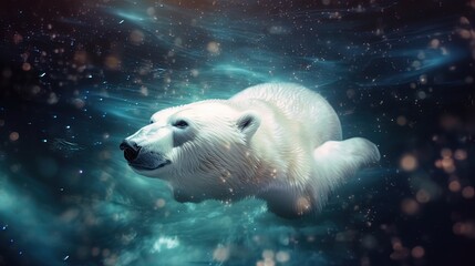 Obraz na płótnie Canvas euphoria dreamy aura atmosphere, collage illustration style of polar bear swimming among stars, Generative Ai