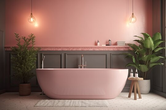 Bathtub In A Pink Bathroom,. Generative AI