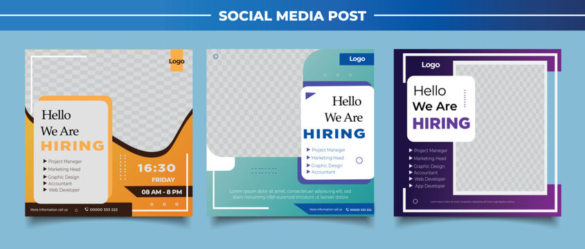 We are hiring job vacancy square banner or social media post template 