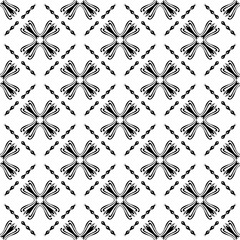black and white seamless pattern repeated design ornament decoration floral flower damask style geometric elements tile texture textile fabric vector illustration