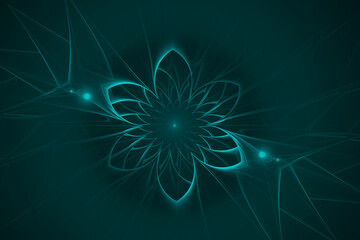 Dark green floral pattern of crooked waves on a black background. Abstract fractal 3D rendering
