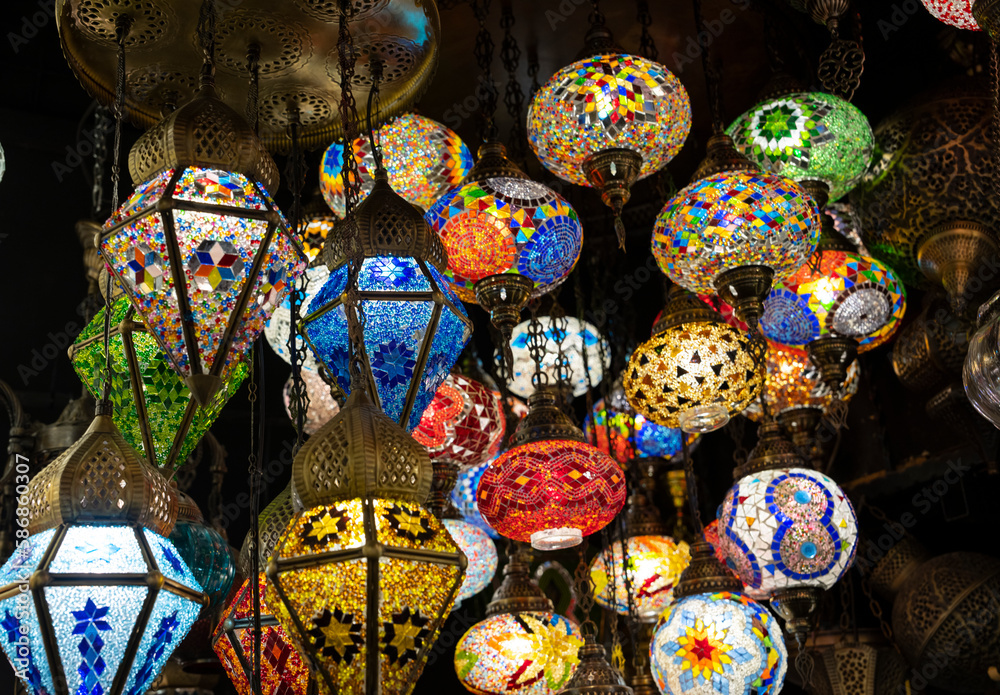 Wall mural Traditional Ottoman Mosaic Lamps in the Grand Bazaar Photo, Eminönü Fatih, Istanbul Turkiye