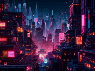 pixelart city at night
