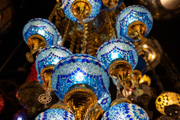 Traditional Ottoman Mosaic Lamps in the Grand Bazaar Photo, Eminönü Fatih, Istanbul Turkiye
