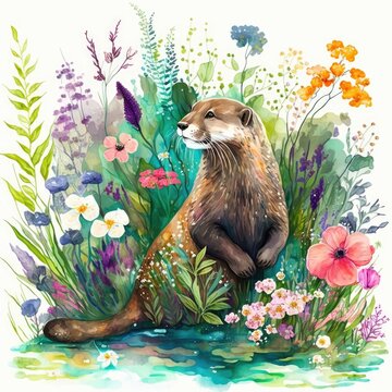 A Watercolor otter Generative Ai