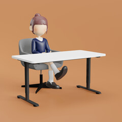 Fototapeta premium 3d cartoon woman sitting in chair with laptop, illustration isolated on white background