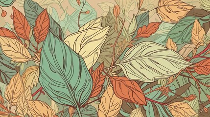 Botanical seamless pattern with vintage leaf illustration for textile design. Generative AI
