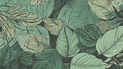 Fototapeta na wymiar Botanical seamless pattern with vintage leaf illustration for textile design. Generative AI