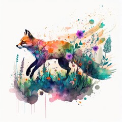 Fototapeta na wymiar A Watercolor Playful fox Generative Ai