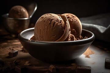 Chocolate ice cream in a bowl AI Generative