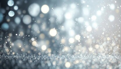 Silver lights background texture abstract Christmas decoration. Beautiful bright winter sparkle white bokeh, 3d rendering of Generative Ai.