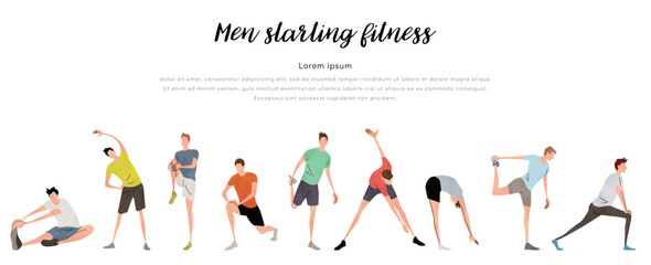 ベクターイラスト素材：ストレッチをする男性のセット

