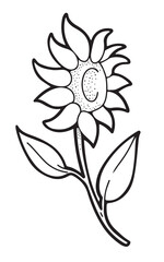 Hand drawn sunflower in doodle line art design, outlined isolated vector illustration